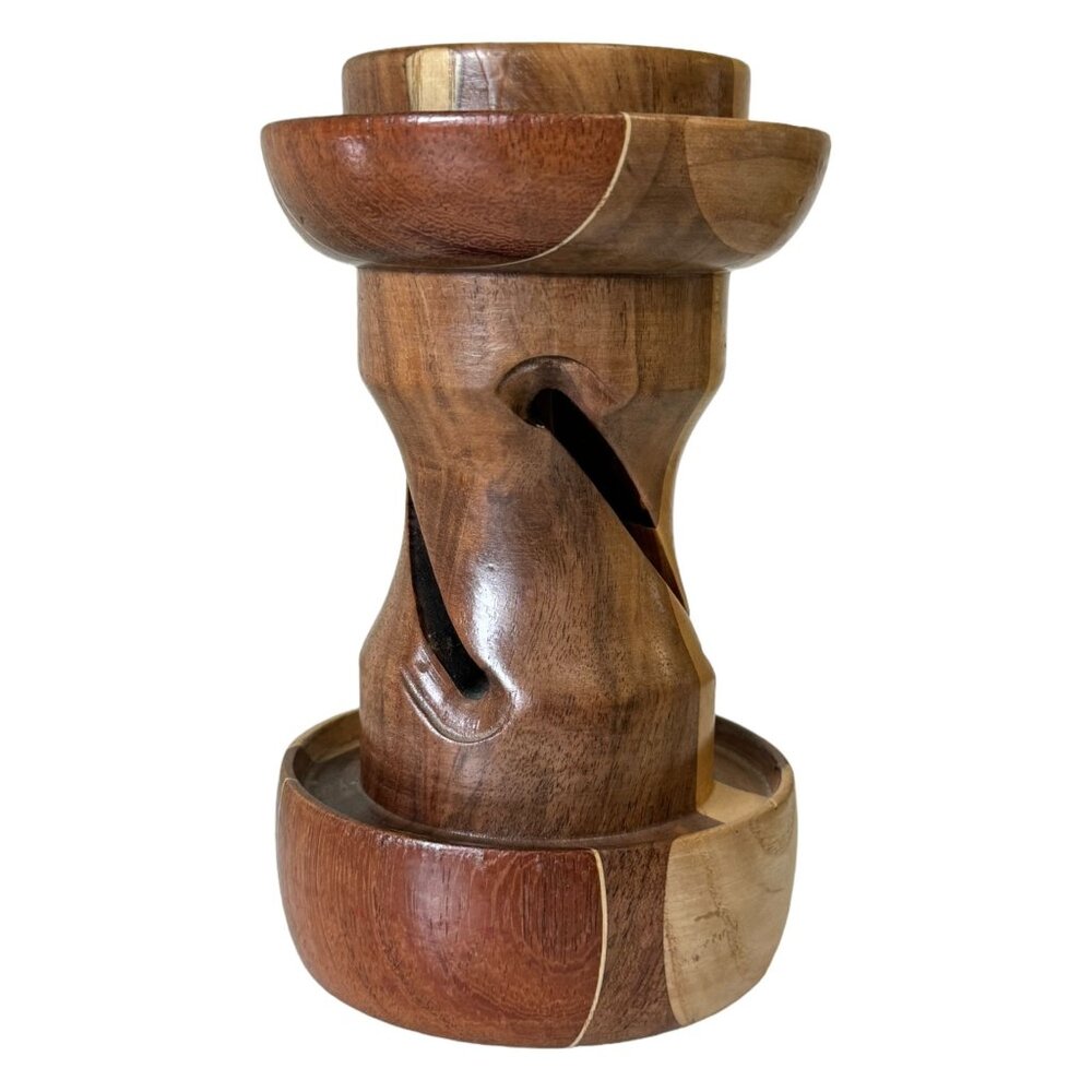 Vintage MWC 1999 By Monty Round Pillar Candle Holder Hand Carved Wooden - Picture 3 of 10